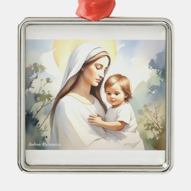 Adorno Metálico Madonna con el niño Jesús (Frente)