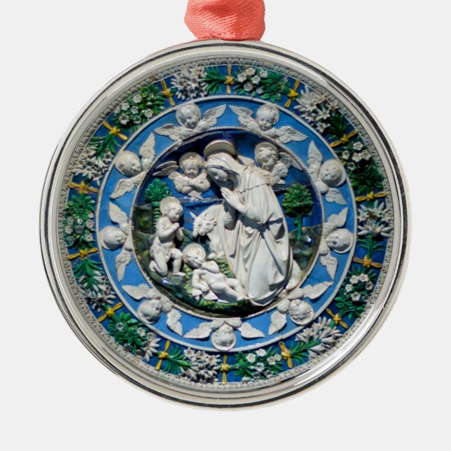 ADORNO METÁLICO MADONNA CON NIÑO Y ÁNGELES (Frente)