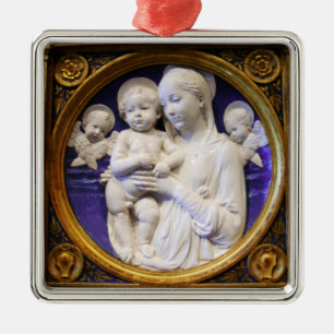 Adorno Metálico MADONNA CON NIÑO Y ÁNGELES Zafiro azul redondo