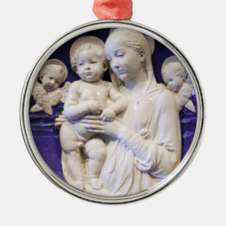 Adorno Metálico MADONNA CON NIÑO Y ÁNGELES Zafiro azul redondo