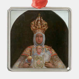 Adorno Metálico Madonna y niño, escuela de Cusco