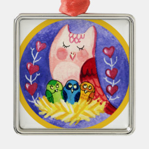 Adorno Metálico Madre del búho de tríos