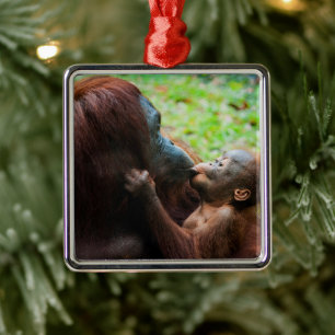 Adorno Metálico Madre orangután con bebé