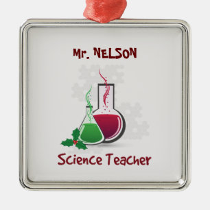 Adorno Metálico Maestro de Ciencias, Experimentos Feliz Navidad