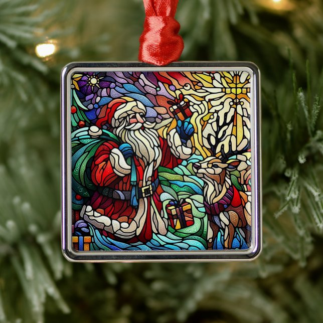 Adorno Metálico Majestic Sed Glass Santa y Reindeer (Árbol)