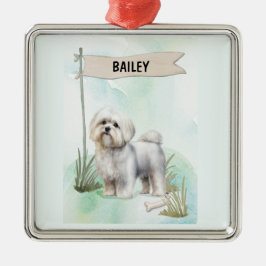 Adorno Metálico Maltese Watercolor Personalized Dog
