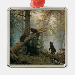 Adorno Metálico Mañana en un bosque de pinos (Osos en el bosque)