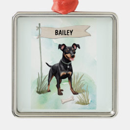 Adorno Metálico Manchester Terrier Watercolor Personalized Dog
