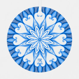 Adorno Metálico Mandala elegante estética blanca y azul monogramad