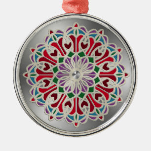 Adorno Metálico Mandalas de flores con joyas ornamentadas