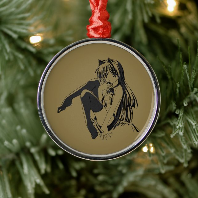 Adorno Metálico Manga, Neko Catgirl Furry Kawaii Loli (Árbol)