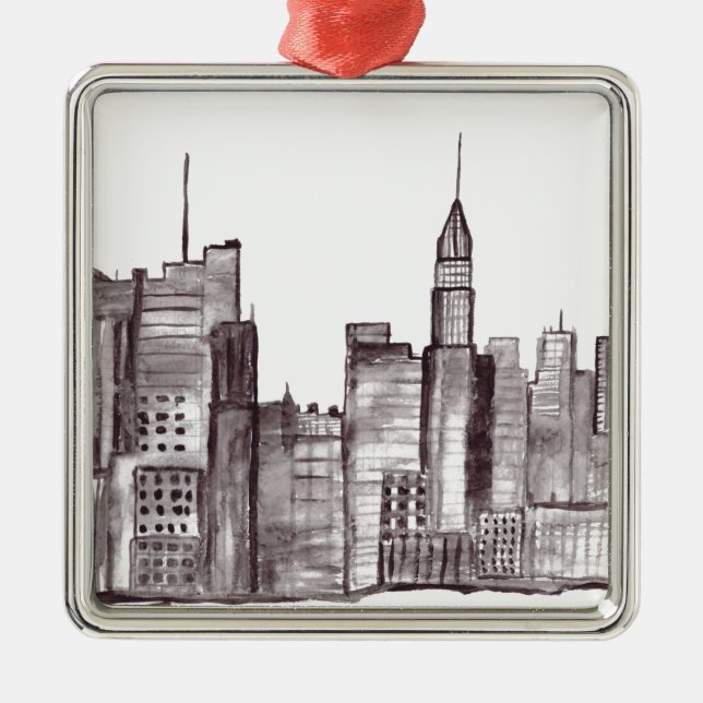 Adorno Metálico Manhattan New York acuarela Brooklyn Black (Frente)