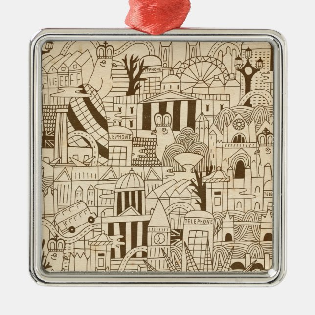 Adorno Metálico Mano de Londres dibujada en el papel viejo (Frente)