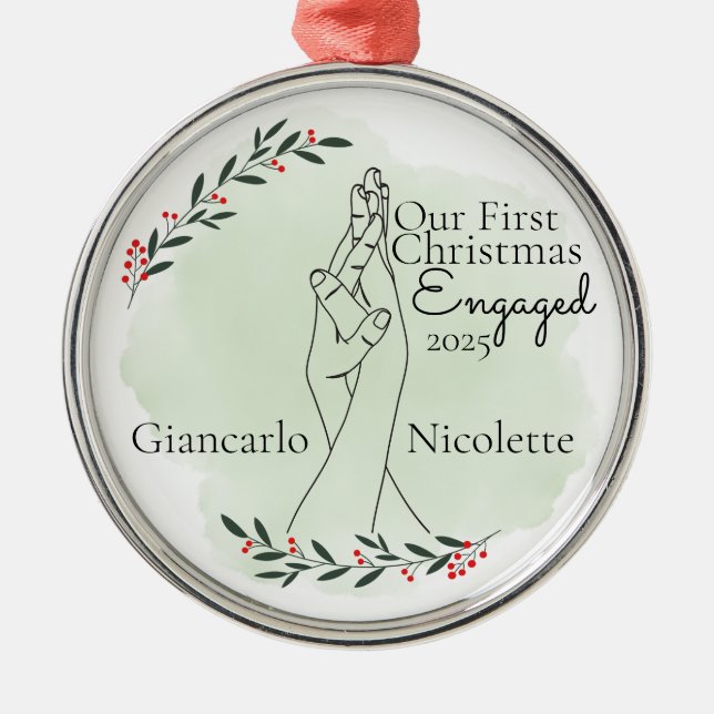 Adorno Metálico Manos entrelazadas primera Navidad comprometidas (Frente)
