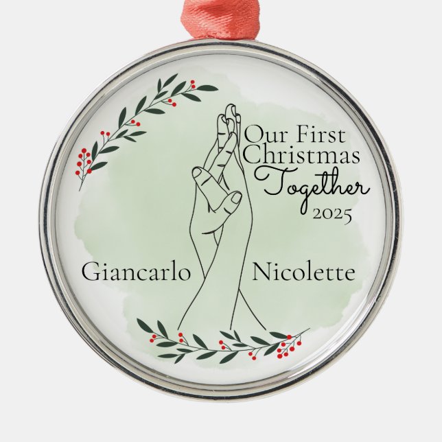 Adorno Metálico Manos entrelazadas primero Navidad juntas (Frente)