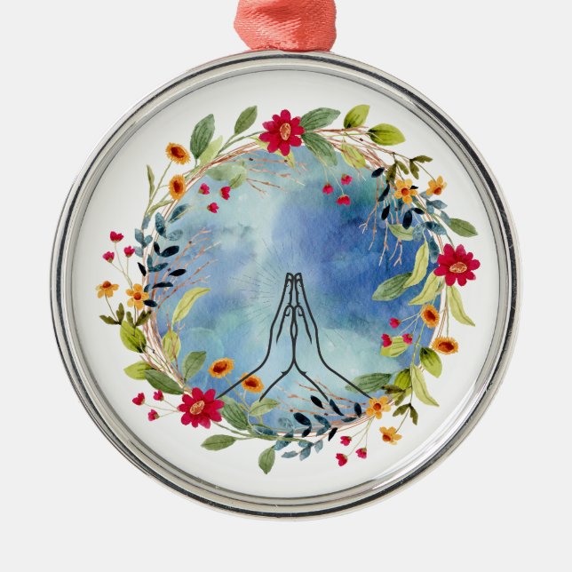 Adorno Metálico Manos rezando acuarela (Frente)