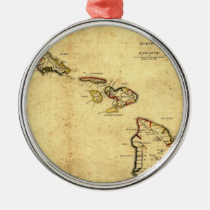 Adorno Metálico Mapa 1837 - islas hawaianas de Hawaii del vintage