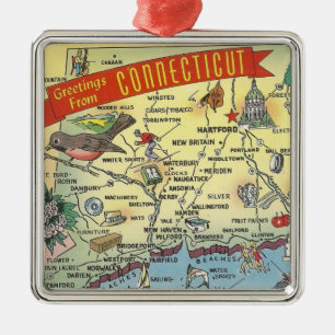 Adorno Metálico Mapa Antiguo de Connecticut