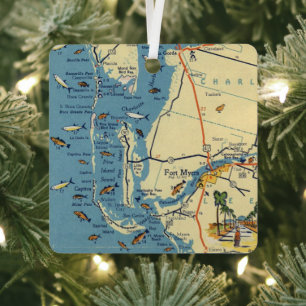 Adorno Metálico Mapa Antiguo de Ft. Myers