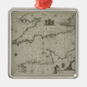 Adorno Metálico Mapa antiguo del canal, 1666 (grabado del color)
