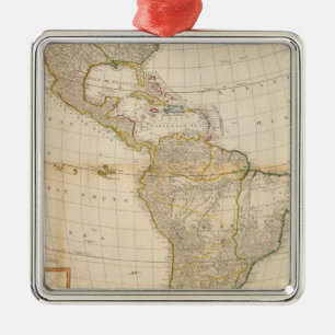 Adorno Metálico Mapa coloreado de la mano compuesta de América