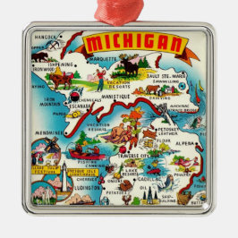 Adorno Metálico Mapa Colorido Antiguo de Michigan