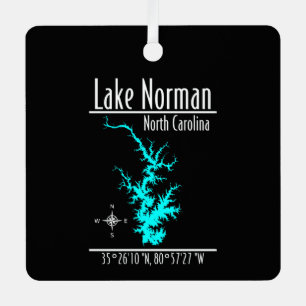 Adorno Metálico Mapa Coordenadas Lago Norman Carolina del Norte