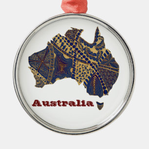 Adorno Metálico Mapa de Australia Tan-Blue-Red