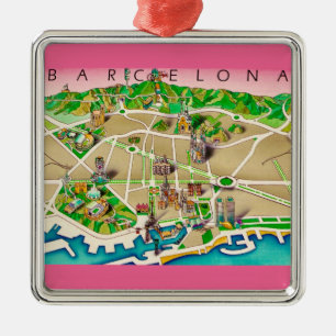 Adorno Metálico Mapa de Barcelona España