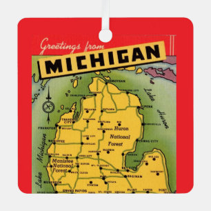 Adorno Metálico Mapa de bienvenida a Michigan 
