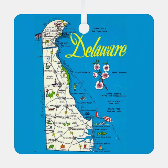 Adorno Metálico Mapa de Delaware muy azul (Anverso)