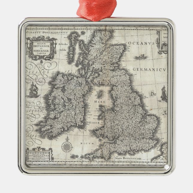 Adorno Metálico Mapa de época de Inglaterra e Irlanda (1631) (Frente)