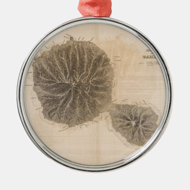 Adorno Metálico Mapa de época de Tahití (1845) (Frente)