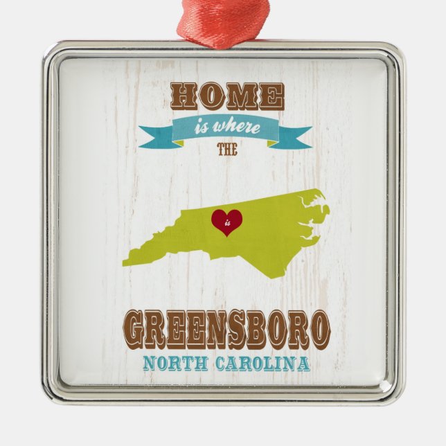 Adorno Metálico Mapa de Greensboro, Carolina del Norte - casero (Frente)