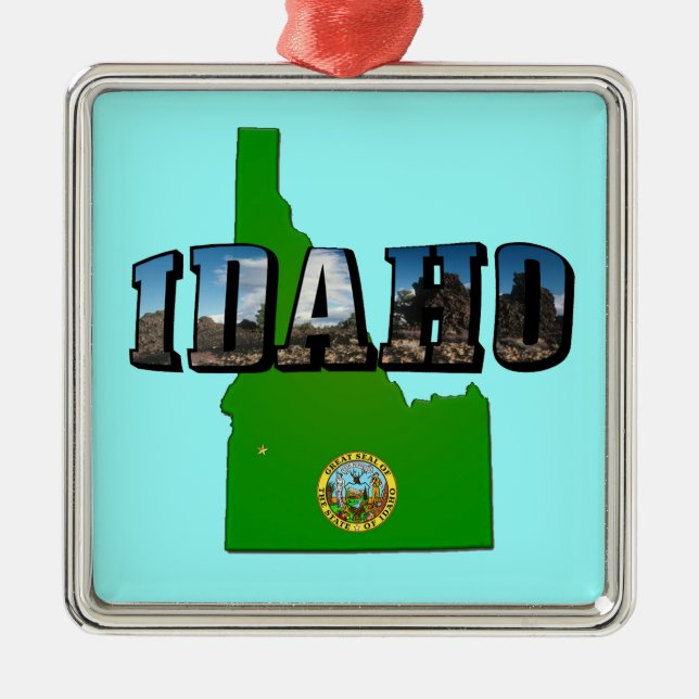 Adorno Metálico Mapa de Idaho, Sello y texto de imagen (Frente)