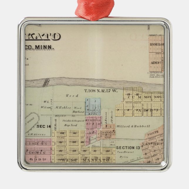Adorno Metálico Mapa de la ciudad de Mankato, Minnesota (Frente)