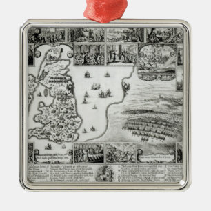 Adorno Metálico Mapa de la guerra civil Inglaterra y de una vista