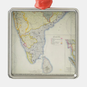 Adorno Metálico Mapa de la India meridional británica, 1872