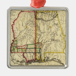 Adorno Metálico Mapa de Mississippi y de AlabamaPanoramic