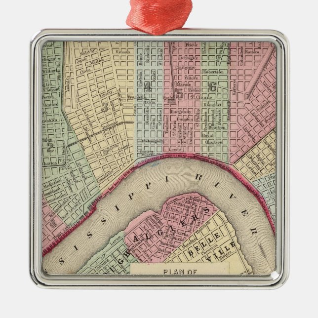 Adorno Metálico Mapa de New Orleans de Mitchell (Frente)