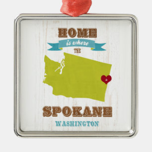 Adorno Metálico Mapa de Spokane, Washington - casero está donde e