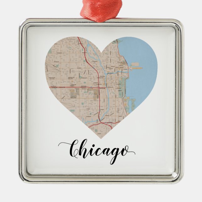 Adorno Metálico Mapa del corazón de Chicago (Frente)