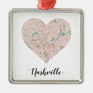 Adorno Metálico Mapa del corazón de Nashville