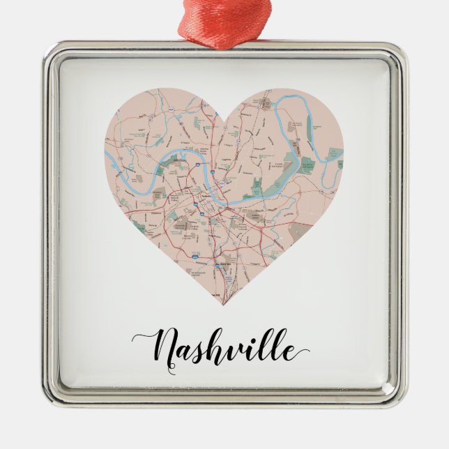 Adorno Metálico Mapa del corazón de Nashville (Frente)