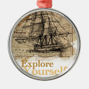 Adorno Metálico Mapa del mundo de la cosecha de vintage