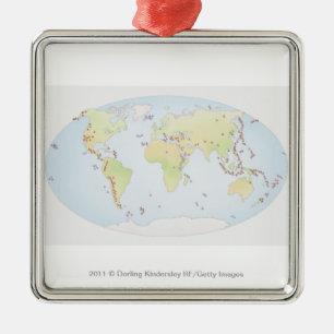 Adorno Metálico Mapa del mundo que muestra sitios de la actividad