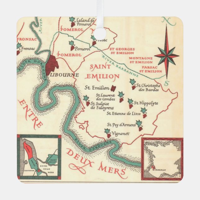 Adorno Metálico Mapa del vino de St. Emilion Bordeaux (Anverso)