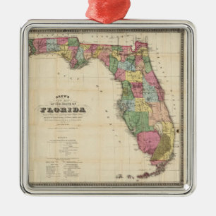 Adorno Metálico Mapa del vintage de la Florida (1870)