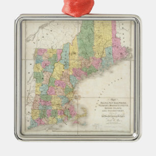 Adorno Metálico Mapa del vintage de Nueva Inglaterra (1839)