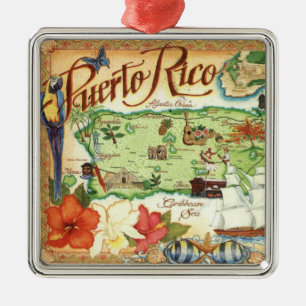 Adorno Metálico Mapa ilustrado de época de Puerto Rico